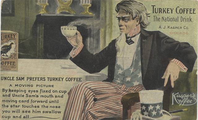 美国人喝咖啡装饰画素材