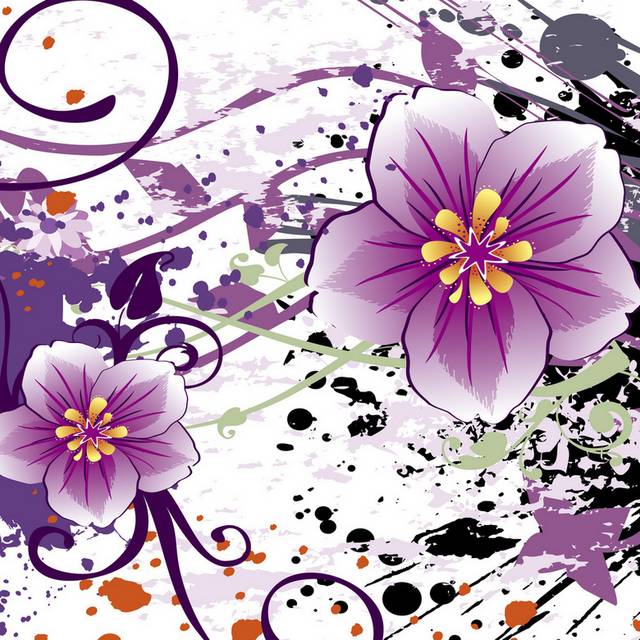 彩色泼墨紫色花朵装饰画1