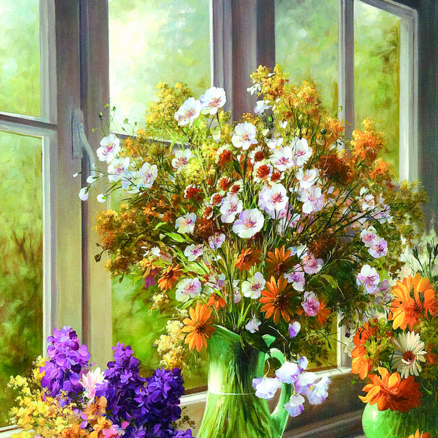 窗台上的花瓶装饰画1