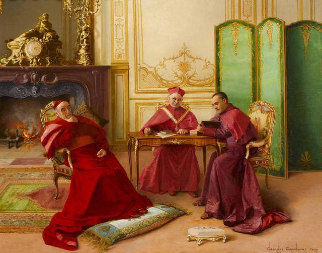 交谈的红袍男人宫廷油画装饰画