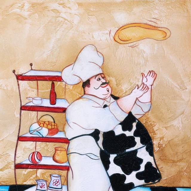 甩面包的厨师装饰画