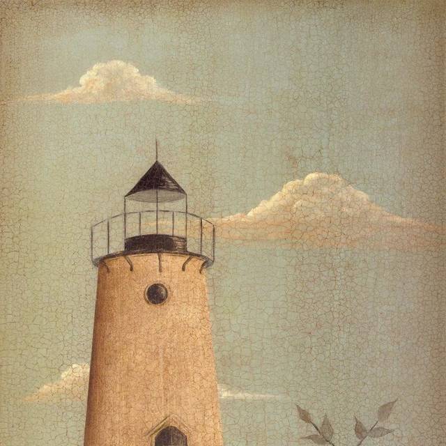 手绘复古海岸灯塔装饰画1