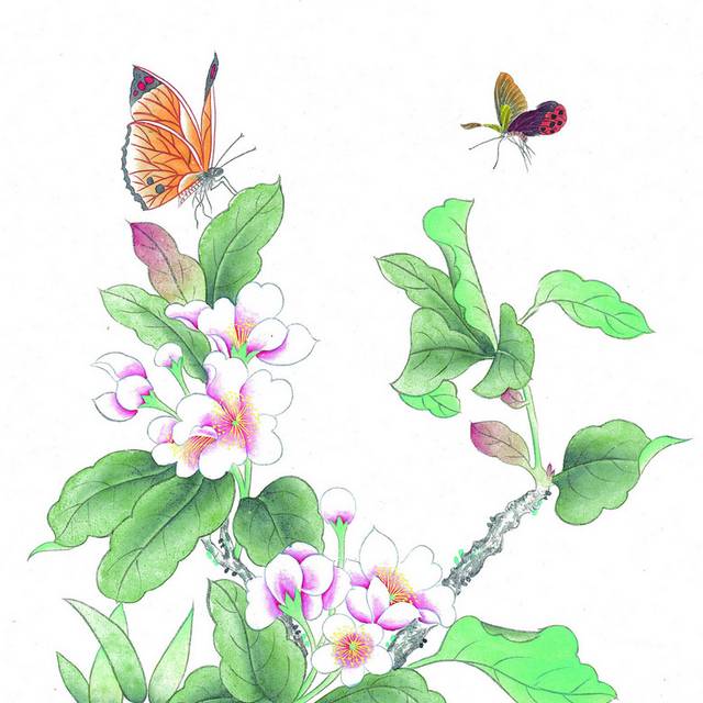 橘色蝴蝶与花装饰画