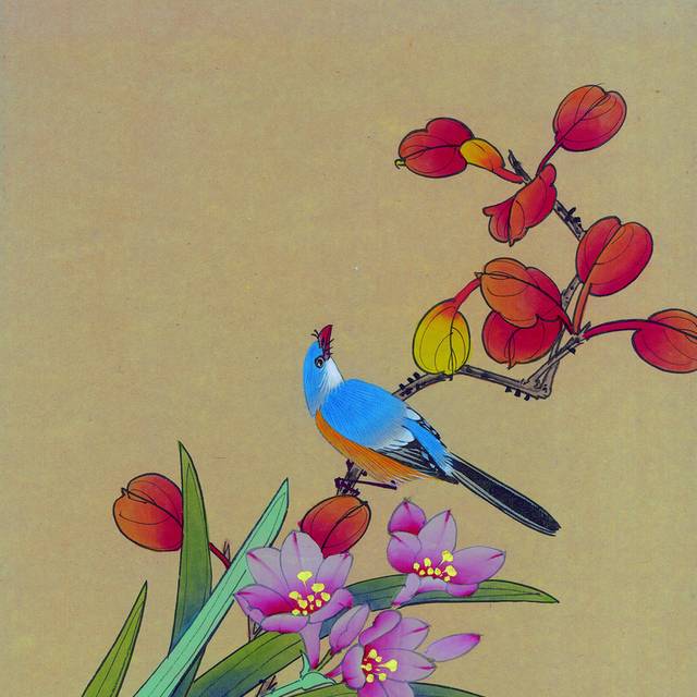 蓝鸟花朵工笔画素材