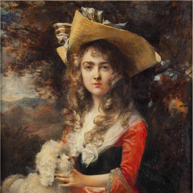 小羊和红裙少女宫廷油画装饰画