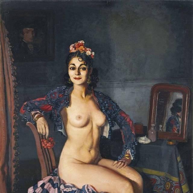 坐在椅子上的裸女宫廷油画装饰画