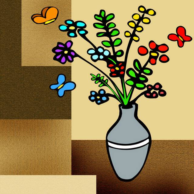 手绘卡通花瓶花卉装饰画