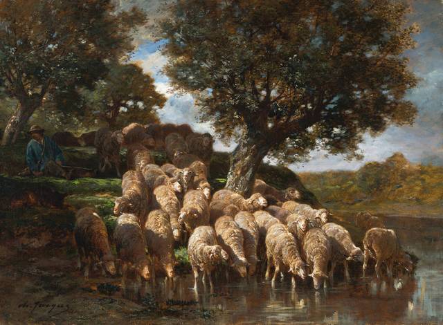 牧羊油画装饰画