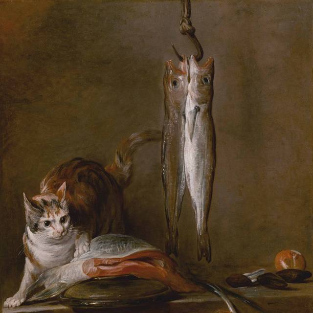 猫偷鱼油画无框画