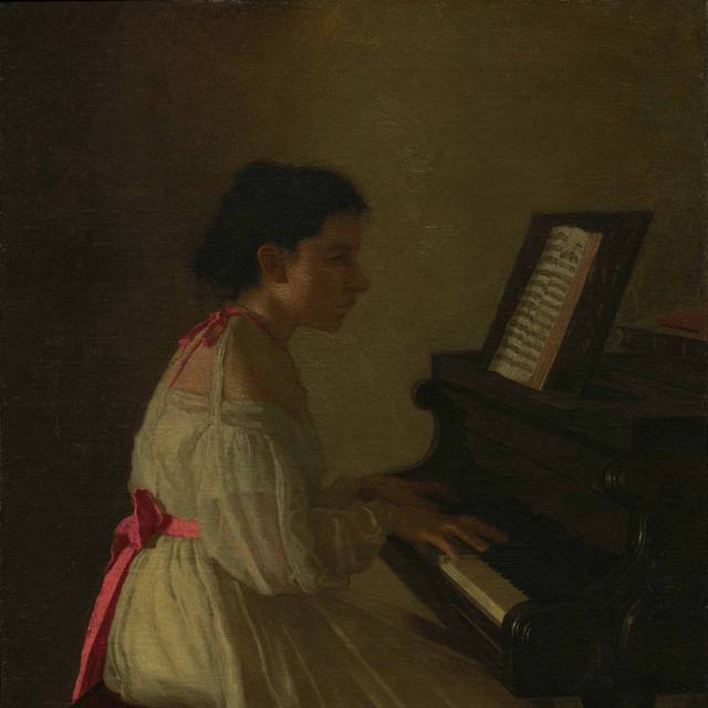 女性钢琴油画装饰画