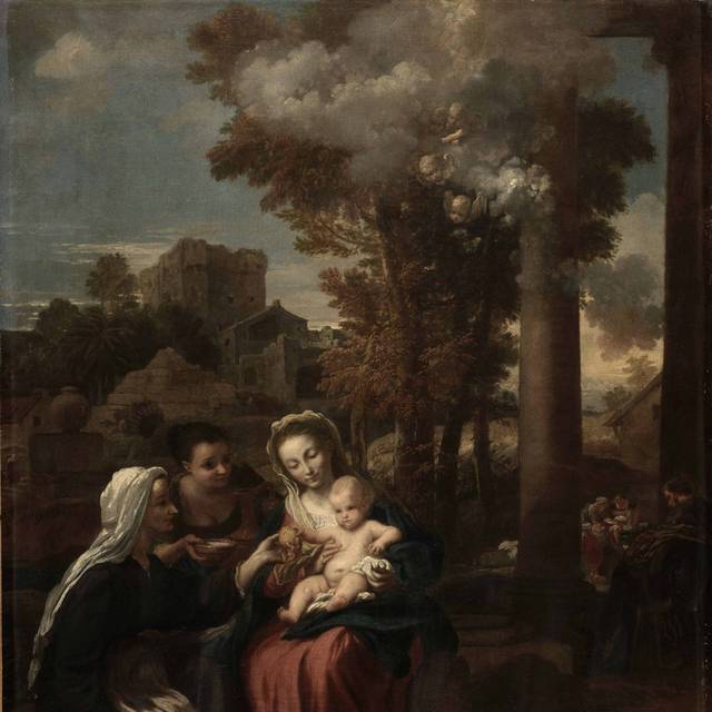 母子妇女油画装饰画