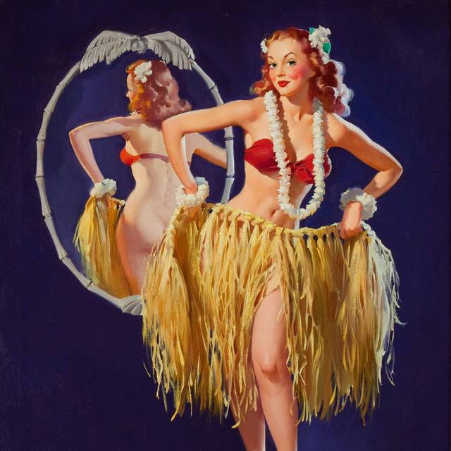 美国手绘复古美女装饰画3
