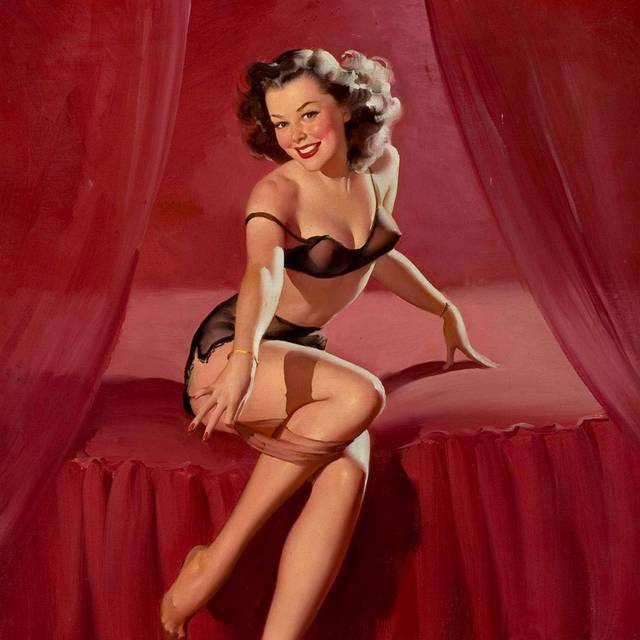 手绘美式美女装饰画4