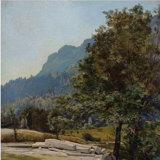 远山下的树林油画装饰画