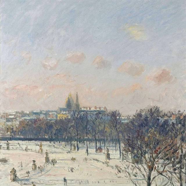 被雪覆盖的广场风景油画
