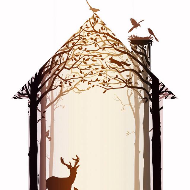 树屋中的麋鹿装饰画
