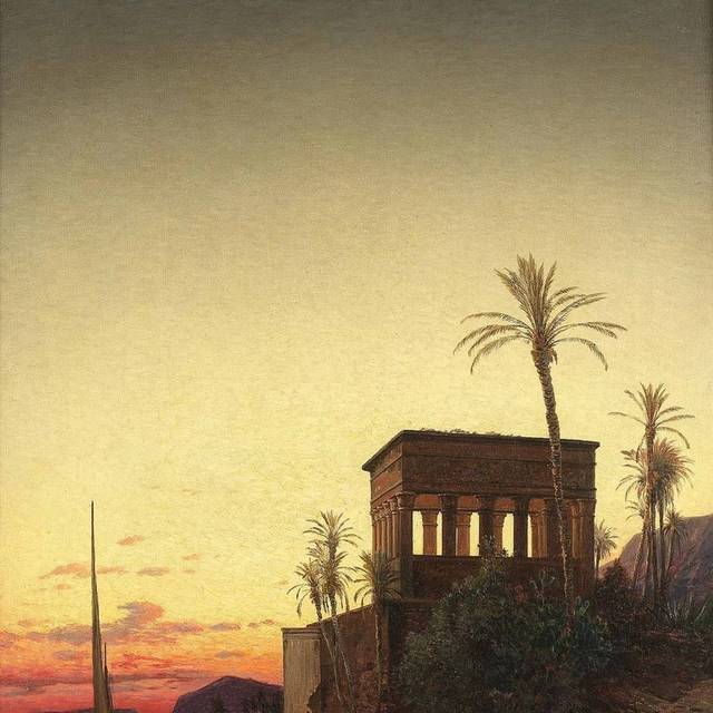 夕阳下的椰树无框画
