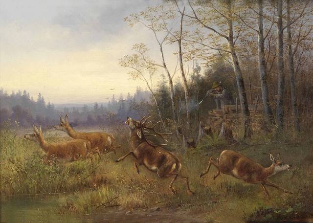 奔跑的鹿油画装饰画