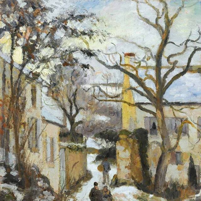 雪中小镇风景油画