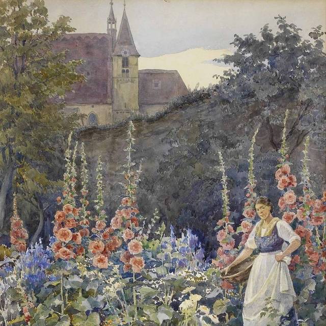 花丛中的女人油画装饰画