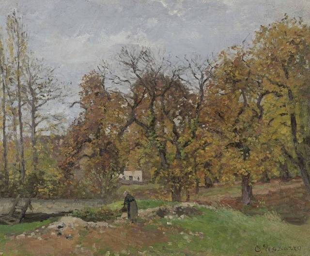 秋天树木风景油画
