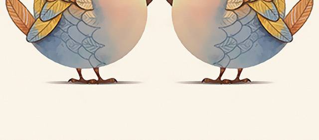 两只卡通小鸟装饰画