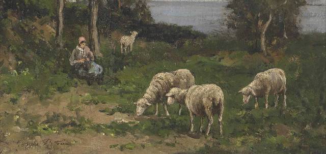 草地上的羊无框画