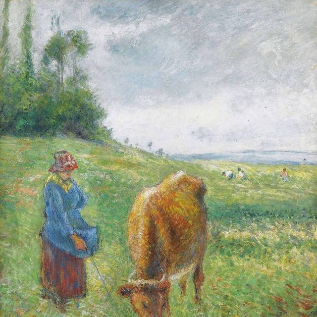 吃草的牛风景油画