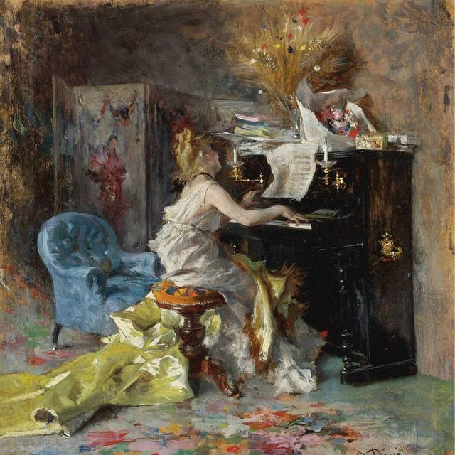 弹钢琴的女人油画素材