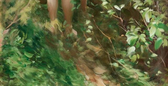 两个树林里的女孩油画素材