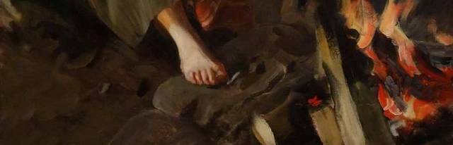 煮汤的女人油画素材