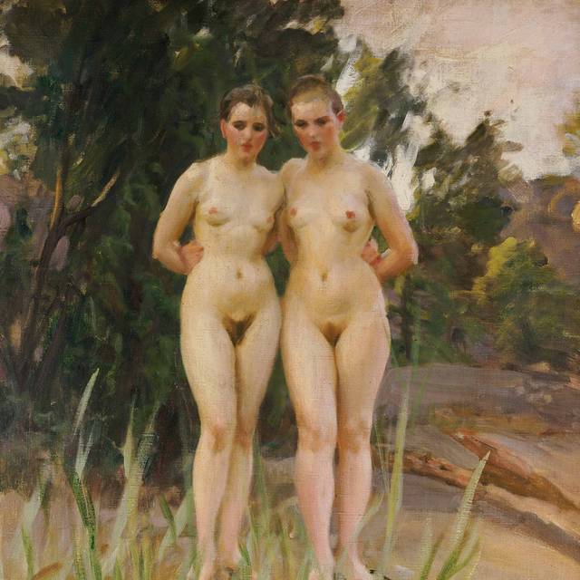 两个女孩的裸体油画素材