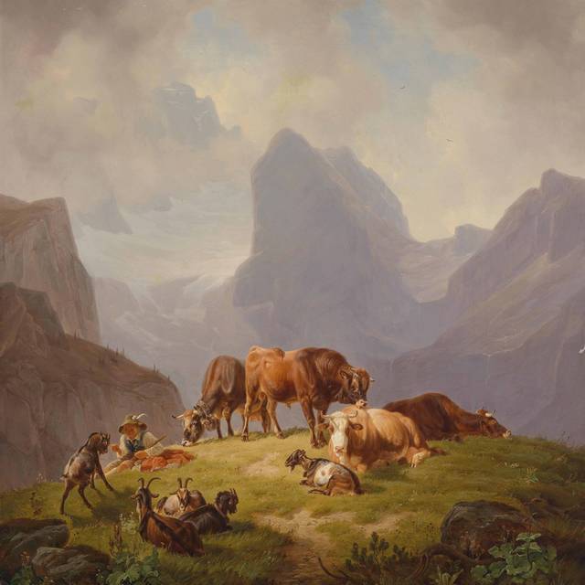 山坡上的牛装饰画