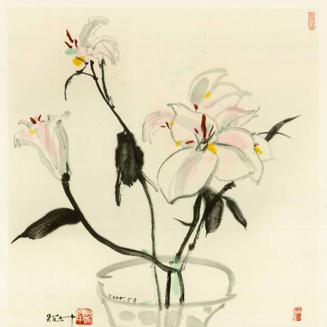 白色花朵中式装饰画