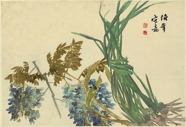 蓝花花叶中式装饰画