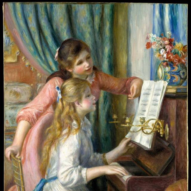 年轻女孩在弹钢琴油画无框画