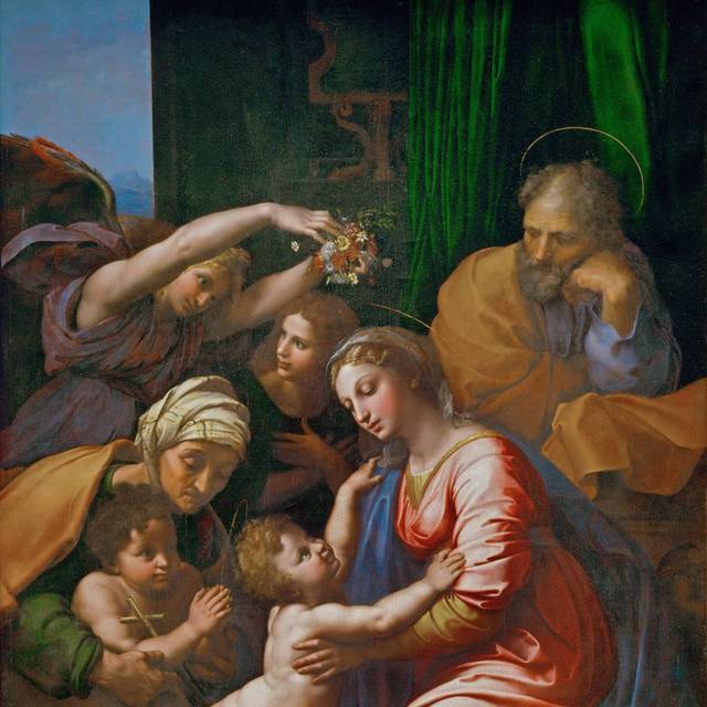 神圣家族与圣伊丽莎白年轻的圣约翰和天使油画素材