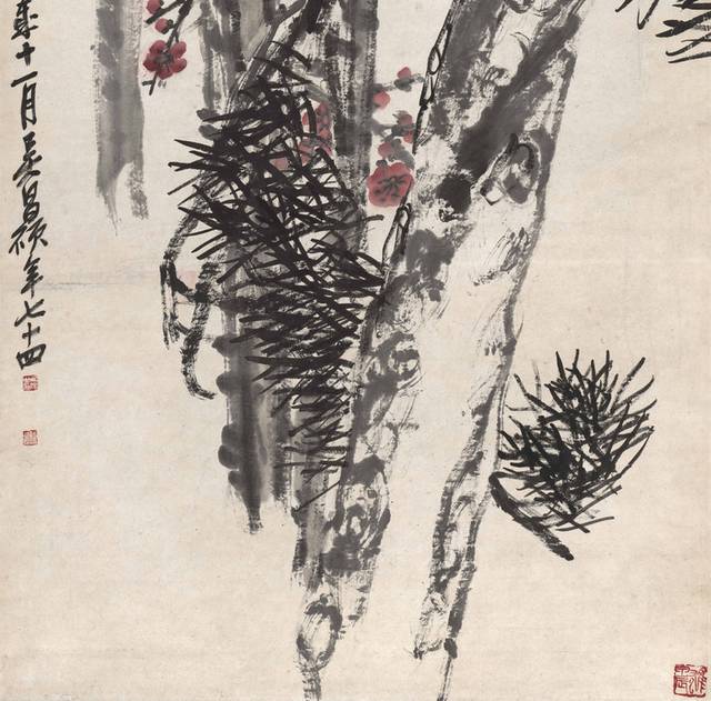 红梅松树中式装饰画