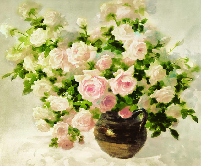玫瑰花白色装饰画