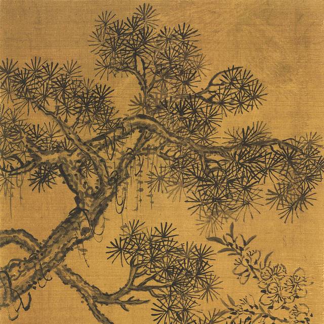 松树花卉水墨装饰画
