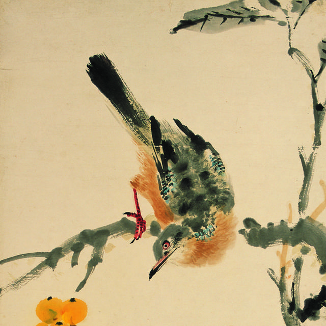 黄色果实小鸟中式装饰画