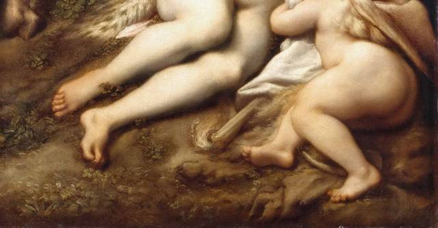 睡着的金星和丘比特与色狼油画素材