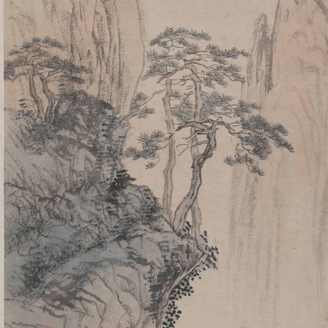 山石大树中式装饰画