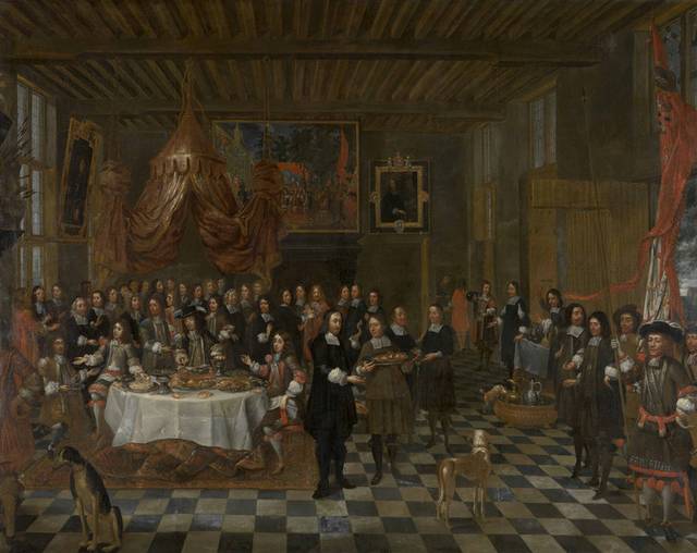 查理二世及其兄弟在布鲁日圣芭芭拉公会的招待会油画素材
