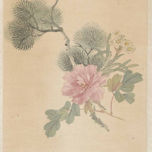 松枝花卉中式装饰画
