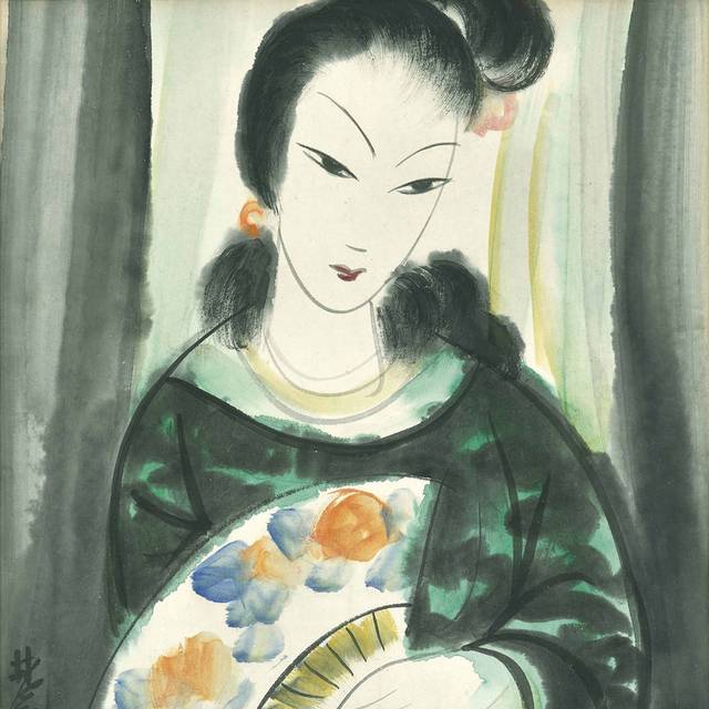 扇折扇的女人中式装饰画