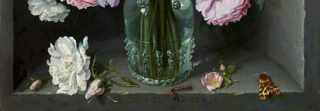 玻璃花瓶里的花油画素材