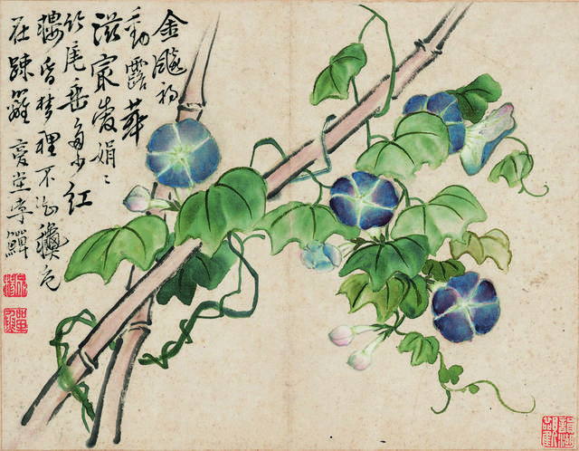 竹子牵牛花古典装饰画