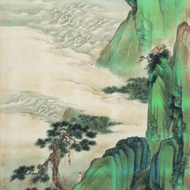 金碧青绿山水轴装饰画