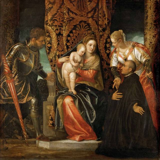 圣乔治和圣贾斯汀之间的圣玛丽和耶稣油画素材